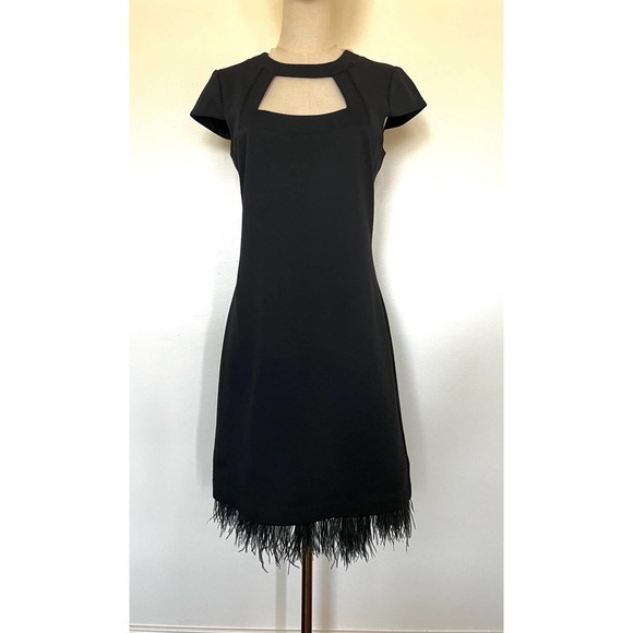 TRINA TURK Black Cut Out Stretch Feather Trimmed Sheath Dress Sz 8 NWT - Picture 1 of 15